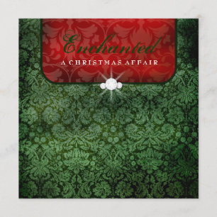 311-Enchanted Red Green Damask Square Invitation