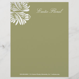 311-Exotic Floral Moss Green Custom Letterhead