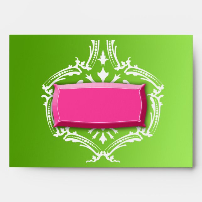 311-Exqusite  Lime Pink Blast Damask Envelopes (Front)