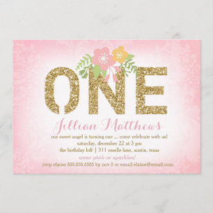 311 Faux Gold Glitter One First Birthday Invitation