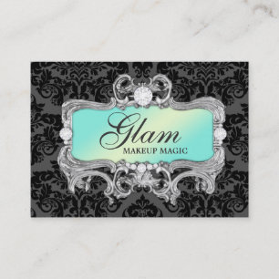 311 Glam Crazy Aqua Black Damask Business Card