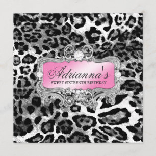 311 Glam Pink Grey Leopard Diamonds Invitation