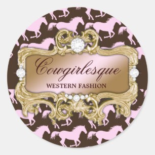 311 Glamourous Cowgirl Horse Print Classic Round Sticker
