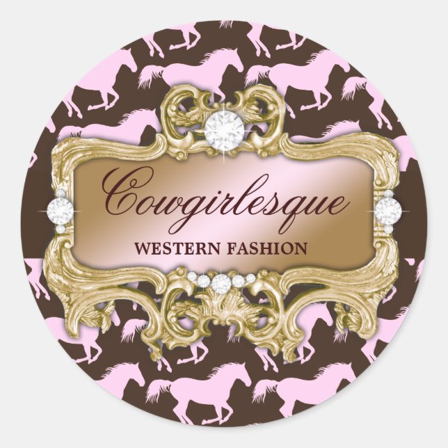 311 Glamourous Cowgirl Horse Print Classic Round Sticker (Front)