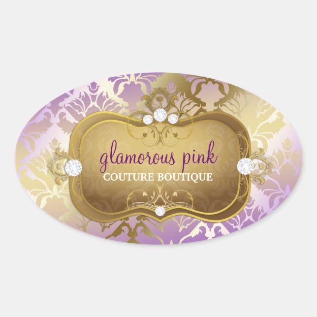 311 Glamourous Lilac Damask Oval Sticker (Front)