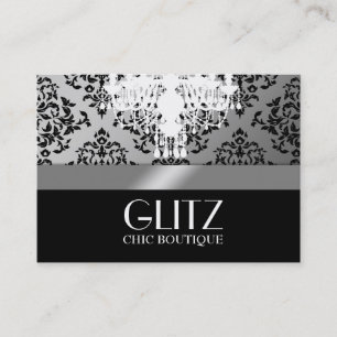 311 Glitz Boutique  Black Damask Silver Business Card