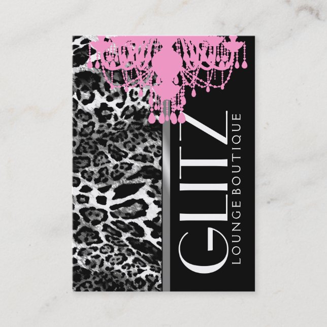 311 Glitz Boutique Pink Chandelier Leopard Business Card (Front)