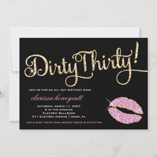 311 Glitzy Dirty Thirty Birthday Party Sparkle Invitation (Front)