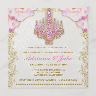 311 Glitzy Pink Chandelier Metallic Invitation