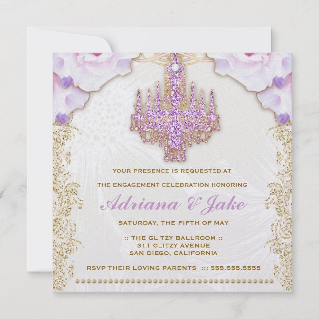311 Glitzy Purple Chandelier Metallic Invitation (Front)