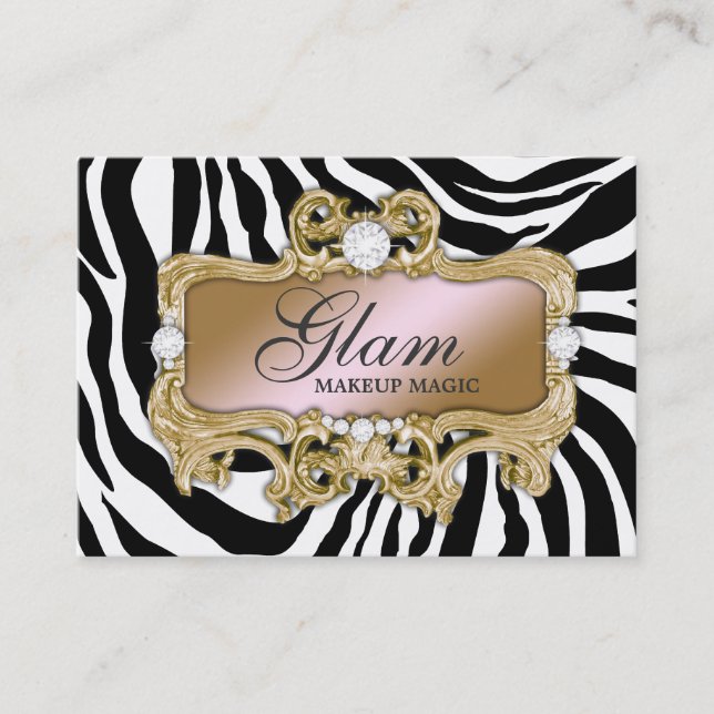 311 Gold Zebra Glam Crazy Pink Gold Business Card (Front)