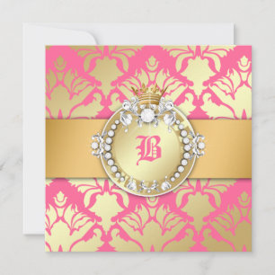 311-Golden Damask Shimmer Queen Baby Shower Invitation
