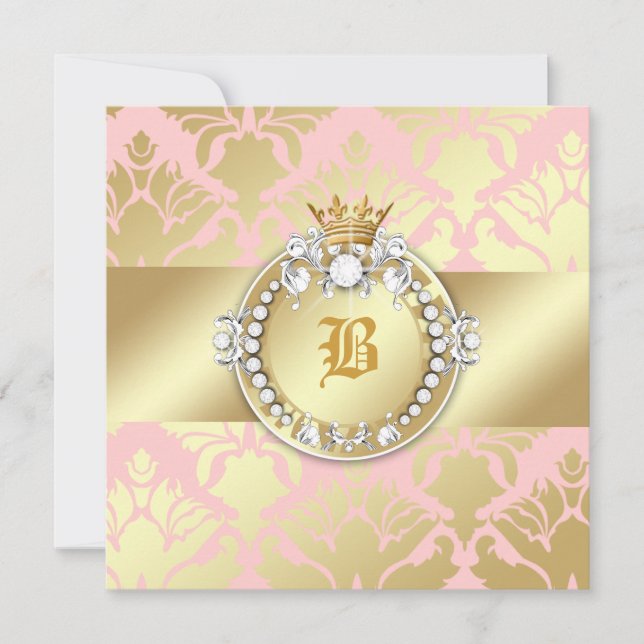 311 Golden Damask Shimmer Queen Baby Shower Invitation (Front)