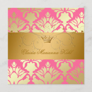 311-Golden Damask Shimmer Strawberry Brulee Invitation