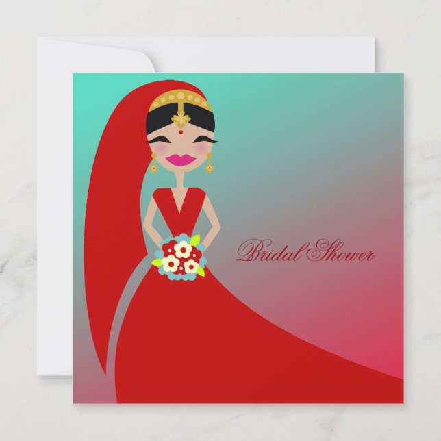 311-Indian Beauty | Bridal Shower Turquoise Dream Invitation (Front)