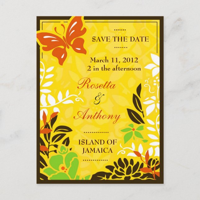 311 JAMAICAN GARDEN SAVE THE DATE ANNOUNCEMENT POSTCARD (Front)
