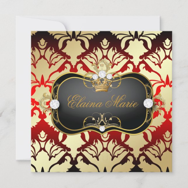 311 Jet Black Ciao Bella Cherry Sass Metallic Gold Invitation (Front)