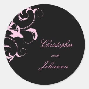 311-Julianna Pink Liquorice Damask Classic Round Sticker