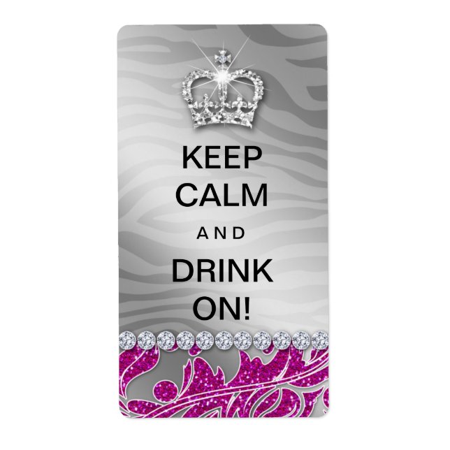 311 Keep Calm Funny Wine Label Diva Pink Glitter (Front)
