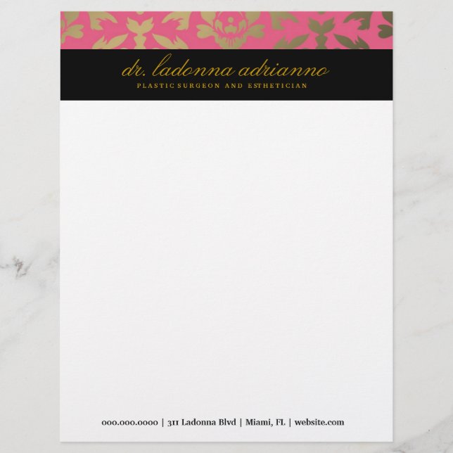 311 Ladonna Damask Pink Letterhead Design (Front)