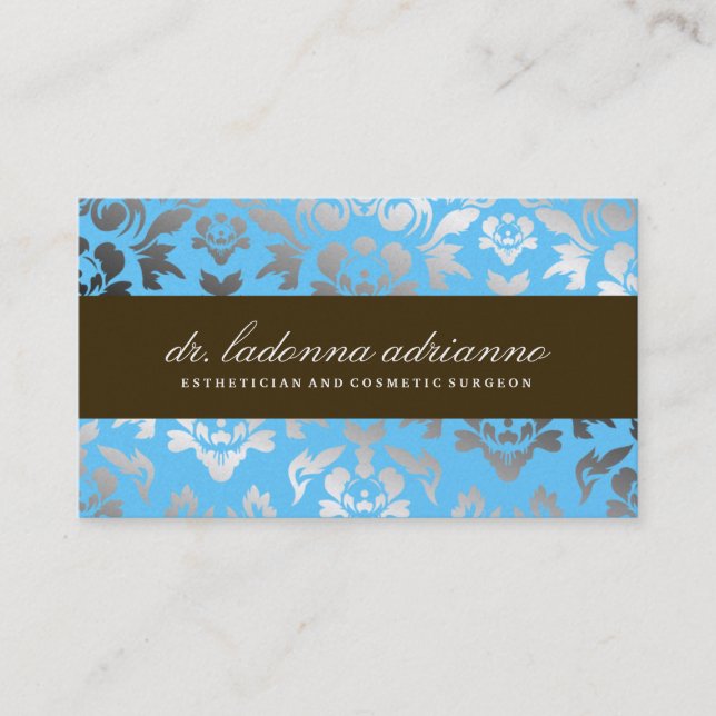 311 Ladonna Damask Teal Metallic Business Card (Front)