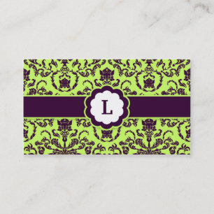 311-Lauren Damask Monogram Lime Business Card