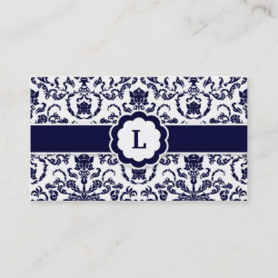 311 Lauren Damask Monogram Navy Business Card