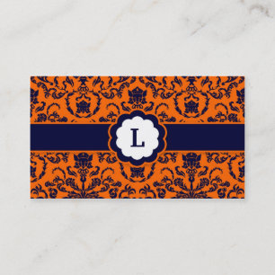 311 Lauren Damask Monogram Orange Business Card