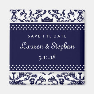311-Lauren Damask Save the Date Navy Magnet