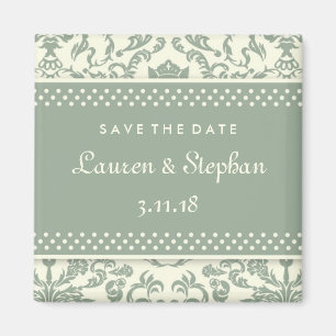 311-Lauren Damask Save the Date Sage Cream Magnet