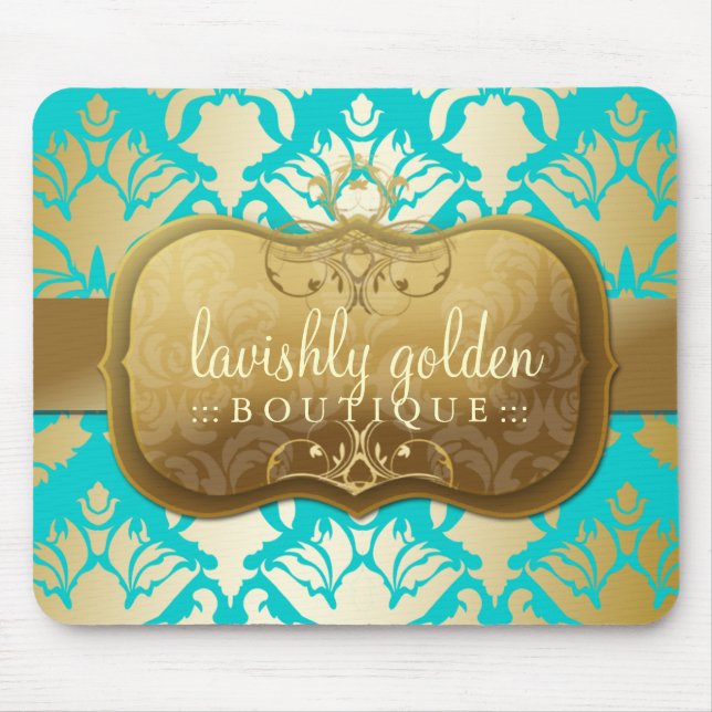311 Lavish Golden Damask Shimmer Turquoise Mouse Pad (Front)