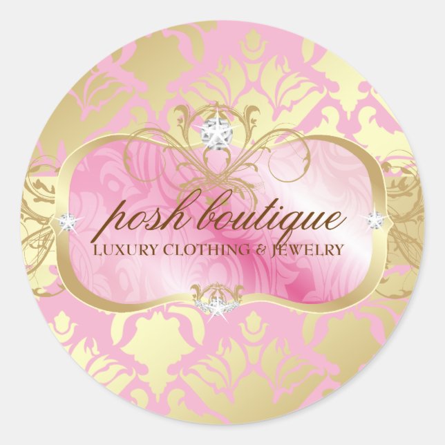 311 Lavish Pink Platter & Damask Shimmer Golden Classic Round Sticker (Front)