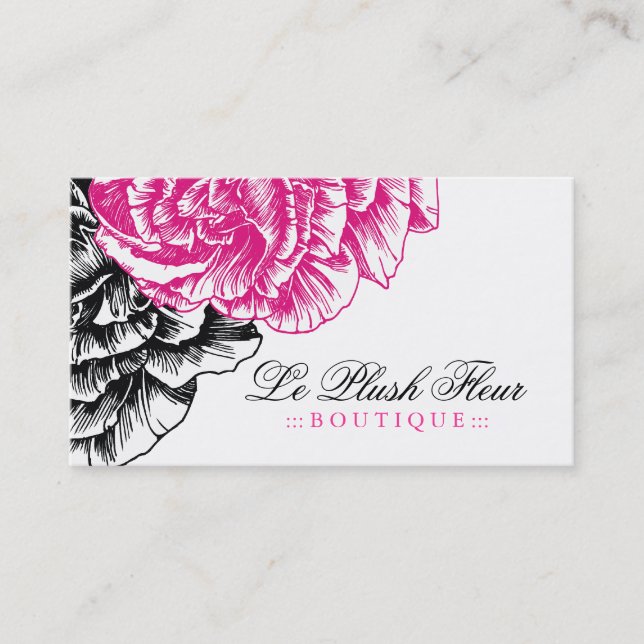 311-Le Plush Fleur - Hot Pink & Black Business Card (Front)