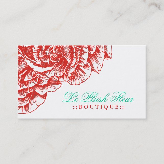 311 Le Plush Fleur Rouge & Turquoise Business Card (Front)