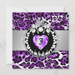 311 Leopard-Tique Queen of Hearts Sweet16 Hot Purp Invitation