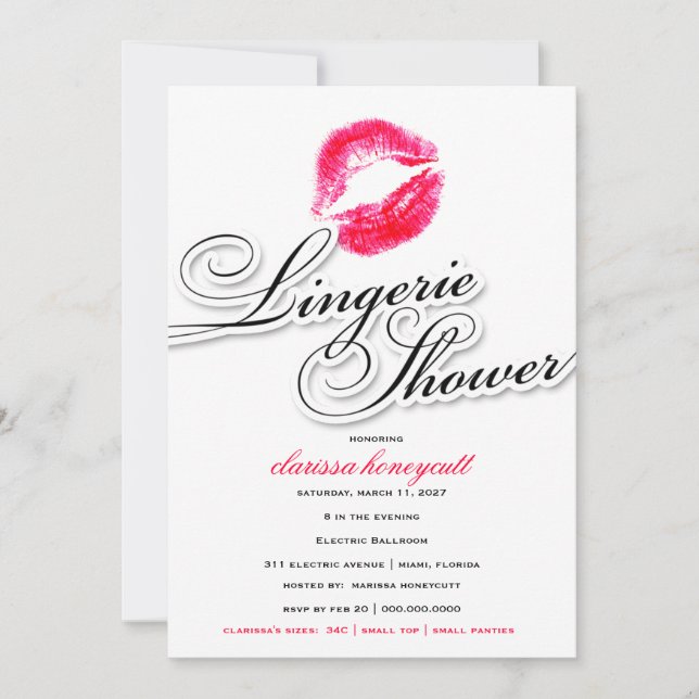 311-Lingerie Shower - Candy Red Kisses Invitation (Front)