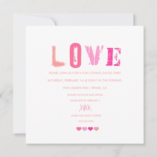 311 Love Hearts in a Row | White Invitation (Front)