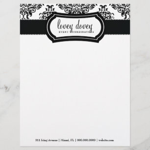 311 Lovey Dovey Damask Black White Customised Letterhead