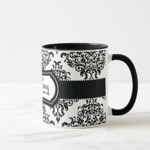 311 Lovey Dovey Damask Black White Mug