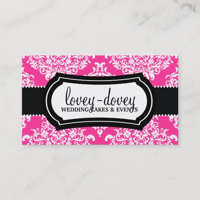 311 Lovey Dovey Damask Hot Pink Business Card (Front)