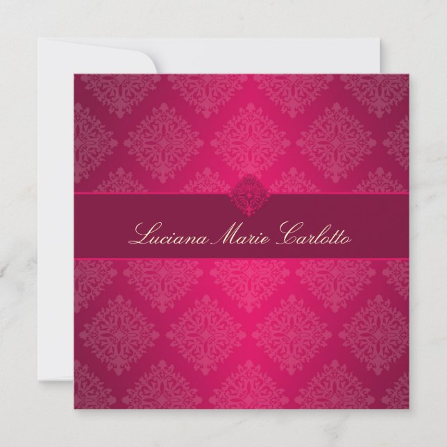 311 Luciana Hot Pink Fade Damask Invitation (Front)