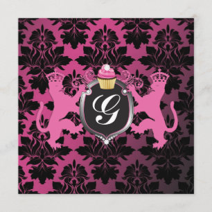 311 Luxe Lion Heraldry Pink Cupcake Baby Shower Invitation