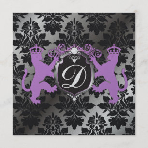 311 Luxe Lion Heraldry Purple 16th, 21, 30, 40, 50 Invitation