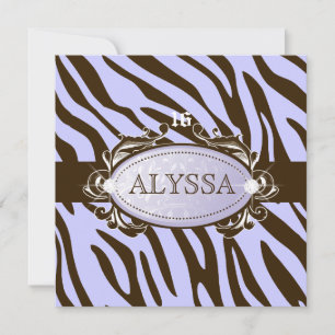 311-Luxuriously Lilac Brown Zebra Sweet 16 Invitation