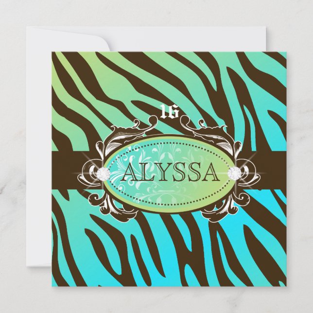 311-Luxuriously Oceanic Zebra Sweet 16 Invitation (Front)