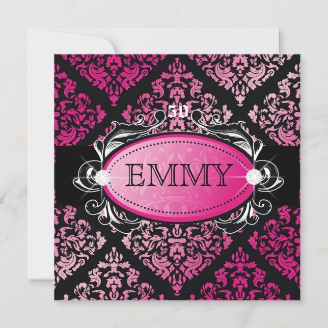 311-Luxuriously Pink Damask 50 and Fabulous Invitation (Front)