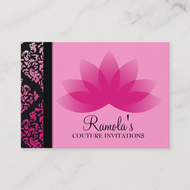 311 Luxuriously Pink Damask Lotus Business Card (Front)