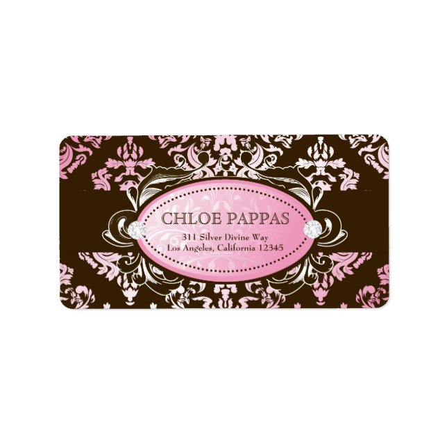311 Luxuriously Pink N Brown Damask Label (Front)