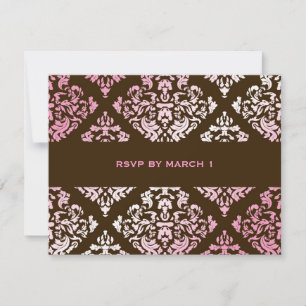 311-Luxuriously Pink N Brown Damask RSVP Card