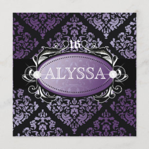 311 Luxuriously Purple Damask Sweet 16 Invitation